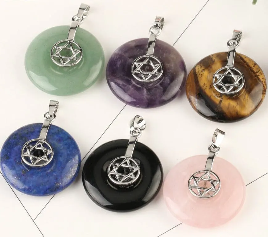 Jewish Hexagram Charms Healing Crystal Necklace