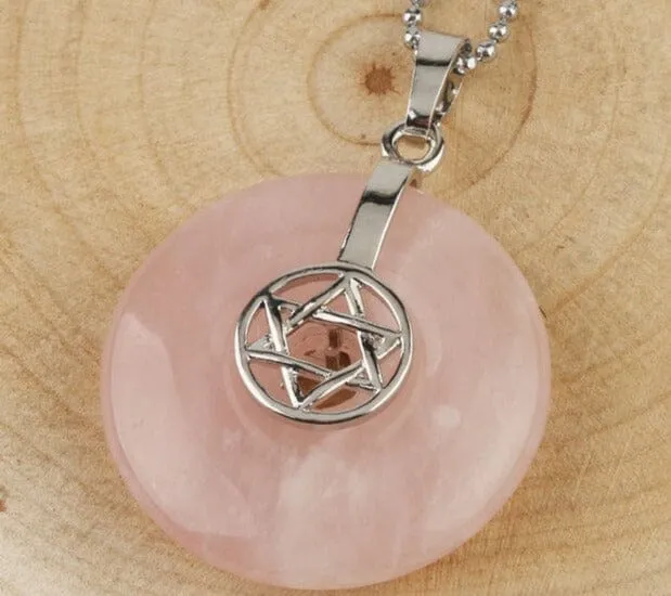 Jewish Hexagram Charms Healing Crystal Necklace