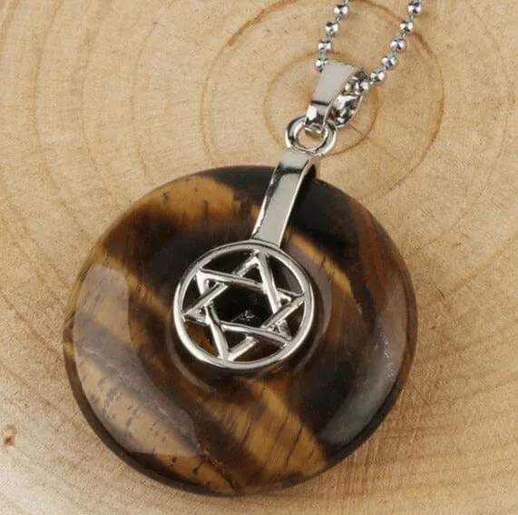 Jewish Hexagram Charms Healing Crystal Necklace