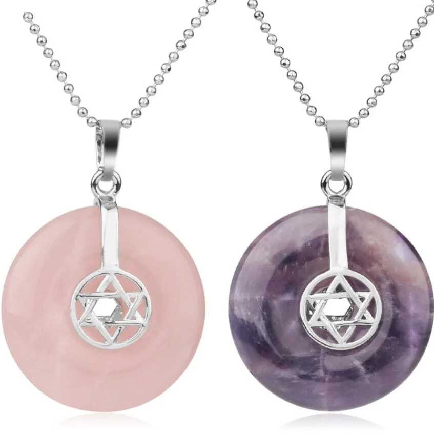 Jewish Hexagram Charms Healing Crystal Necklace