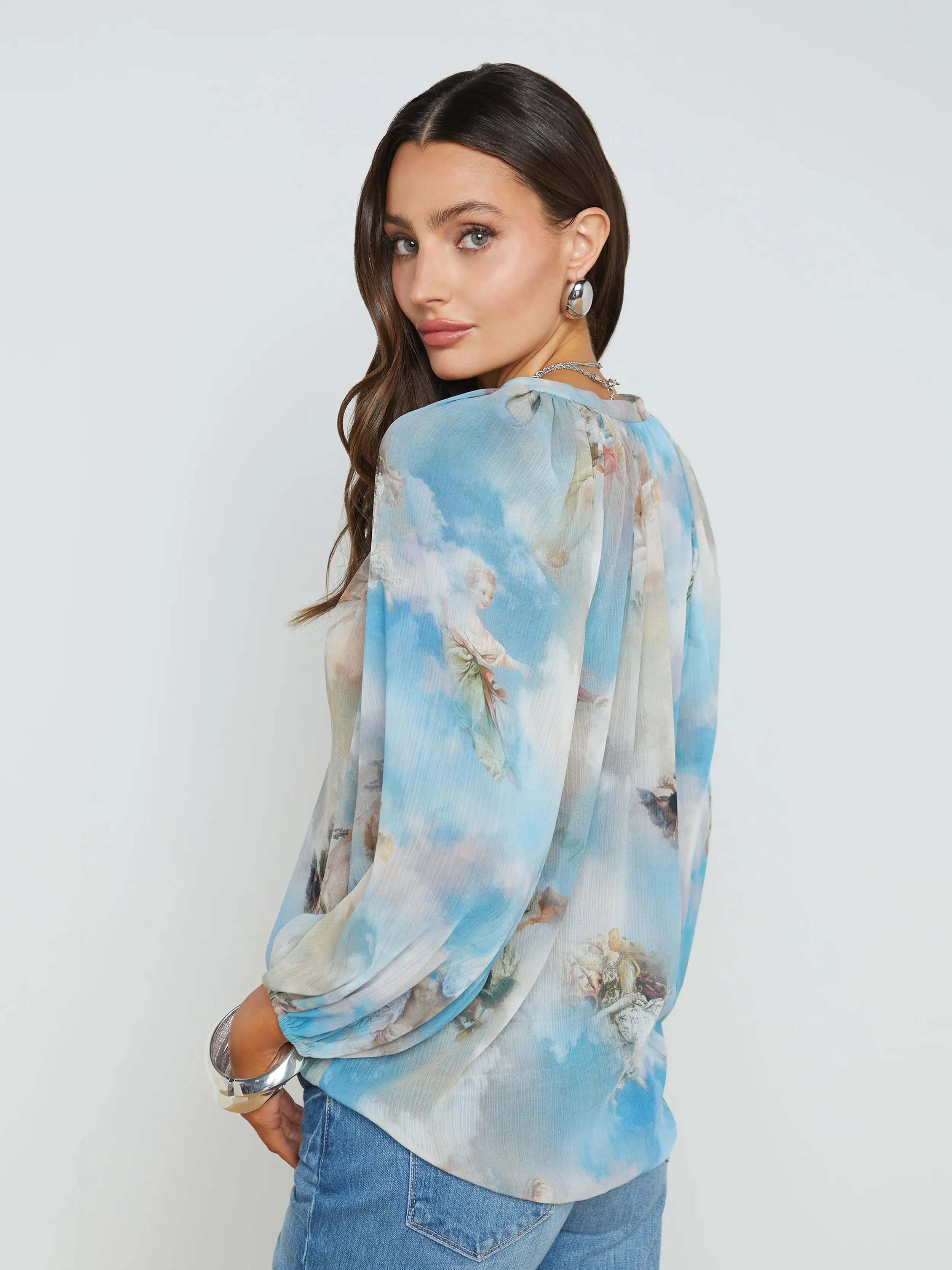 L’agence - Teagan Puff Sleeve Blouse - Light Blue Multi Renaissance