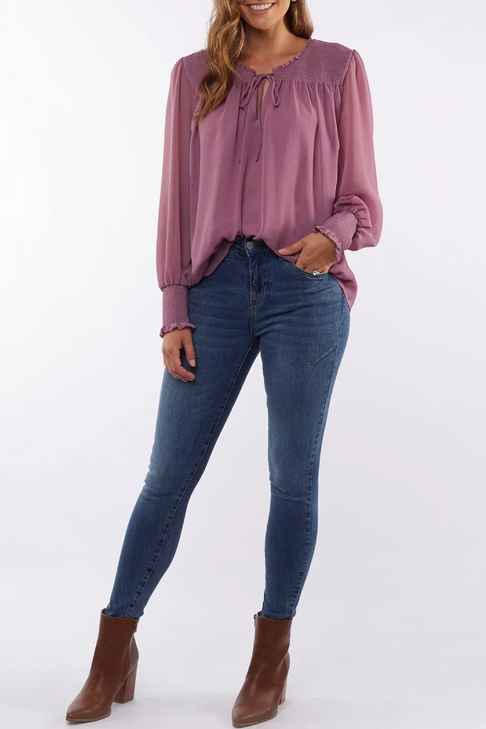 Lauren V Neck Rose Pink Blouse