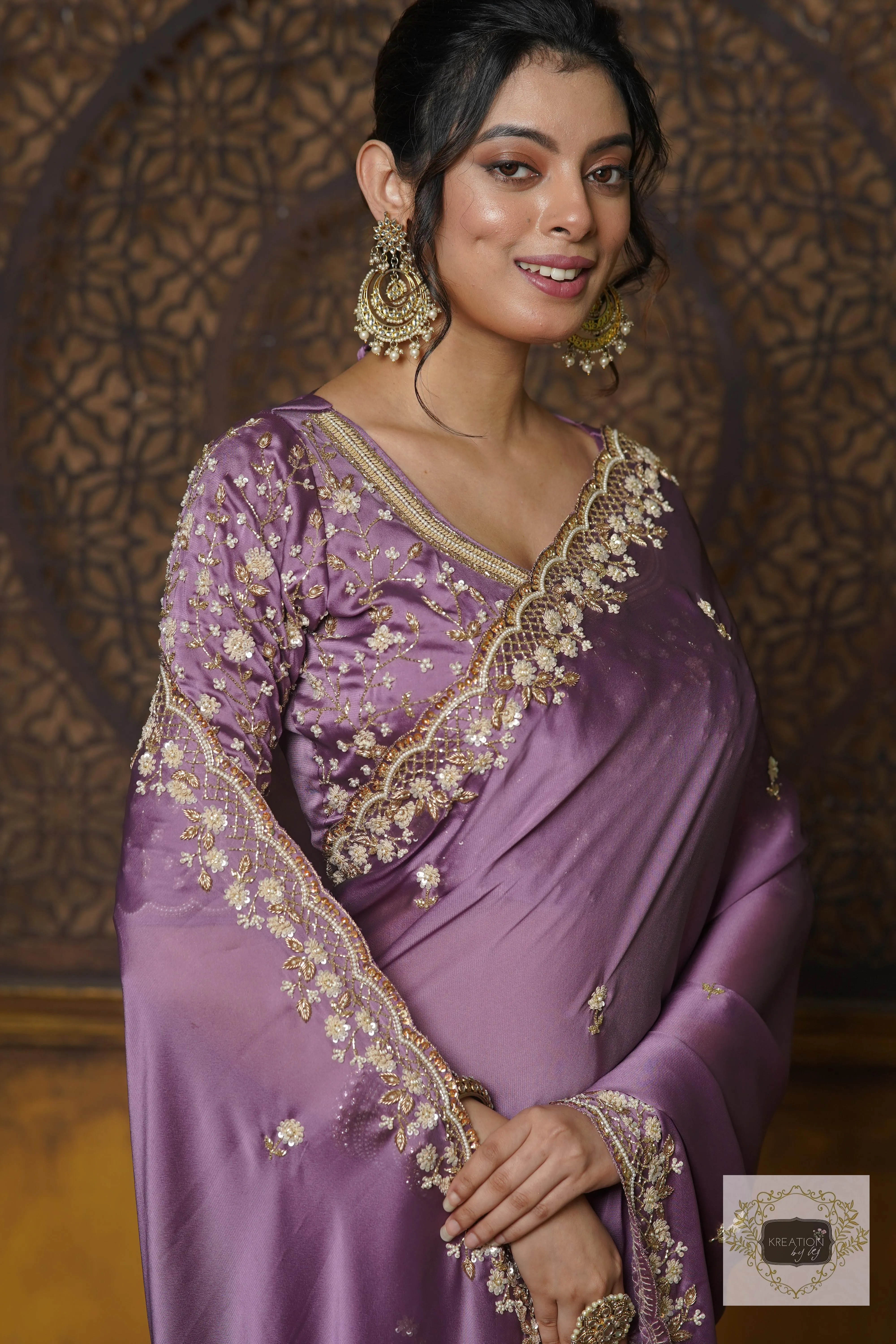 Lavender Hand embroidered Saree