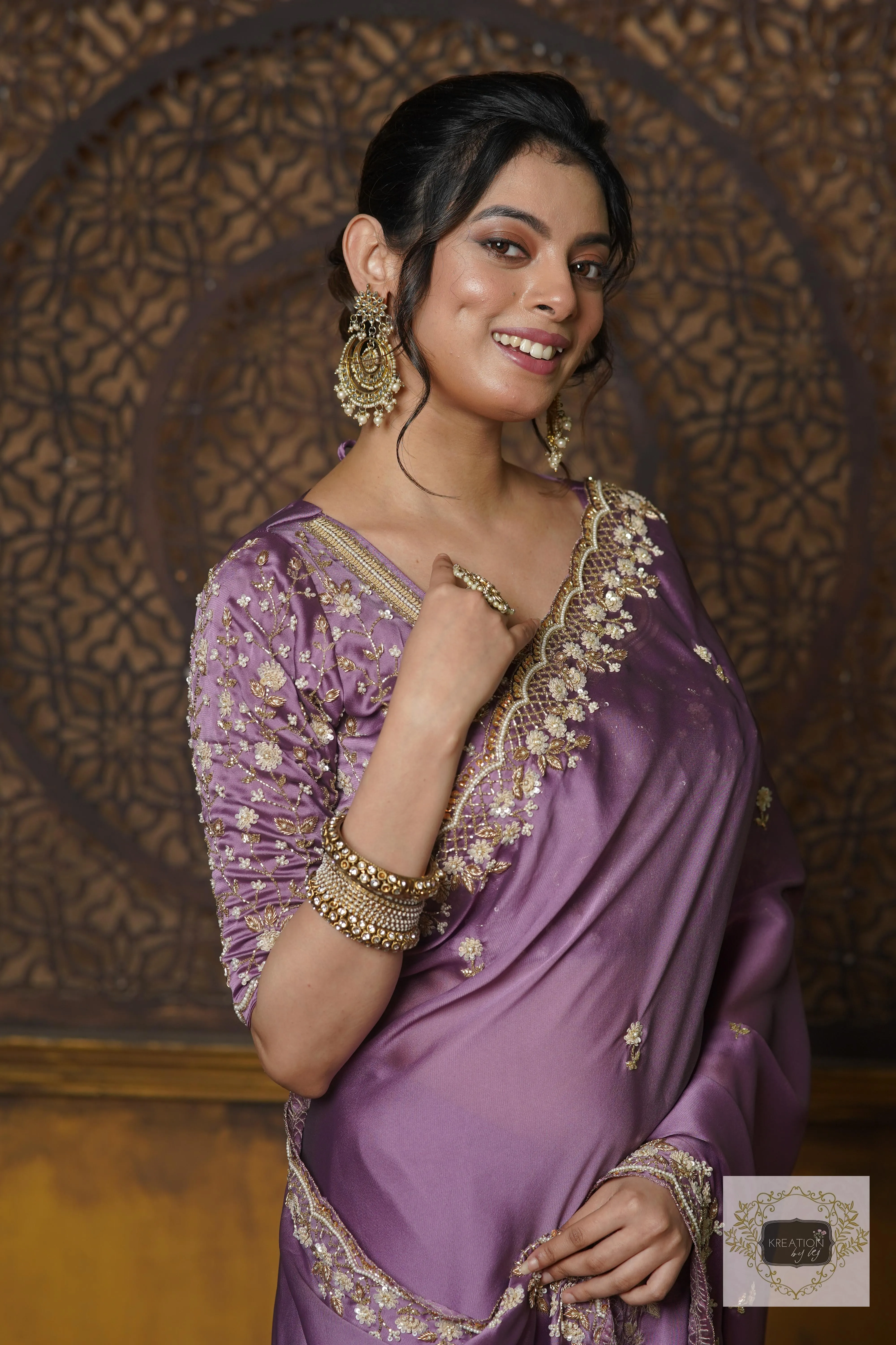 Lavender Hand embroidered Saree