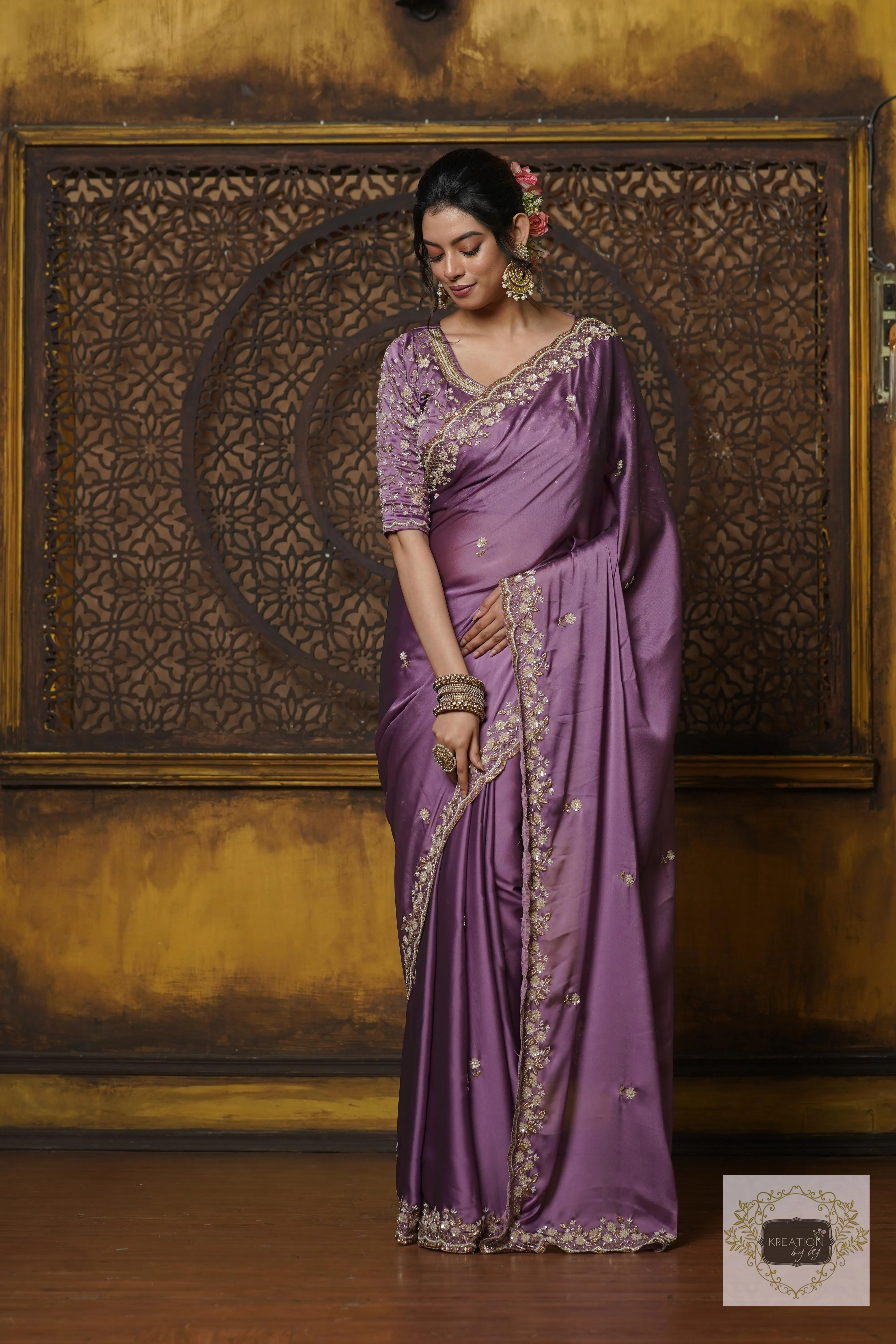 Lavender Hand embroidered Saree