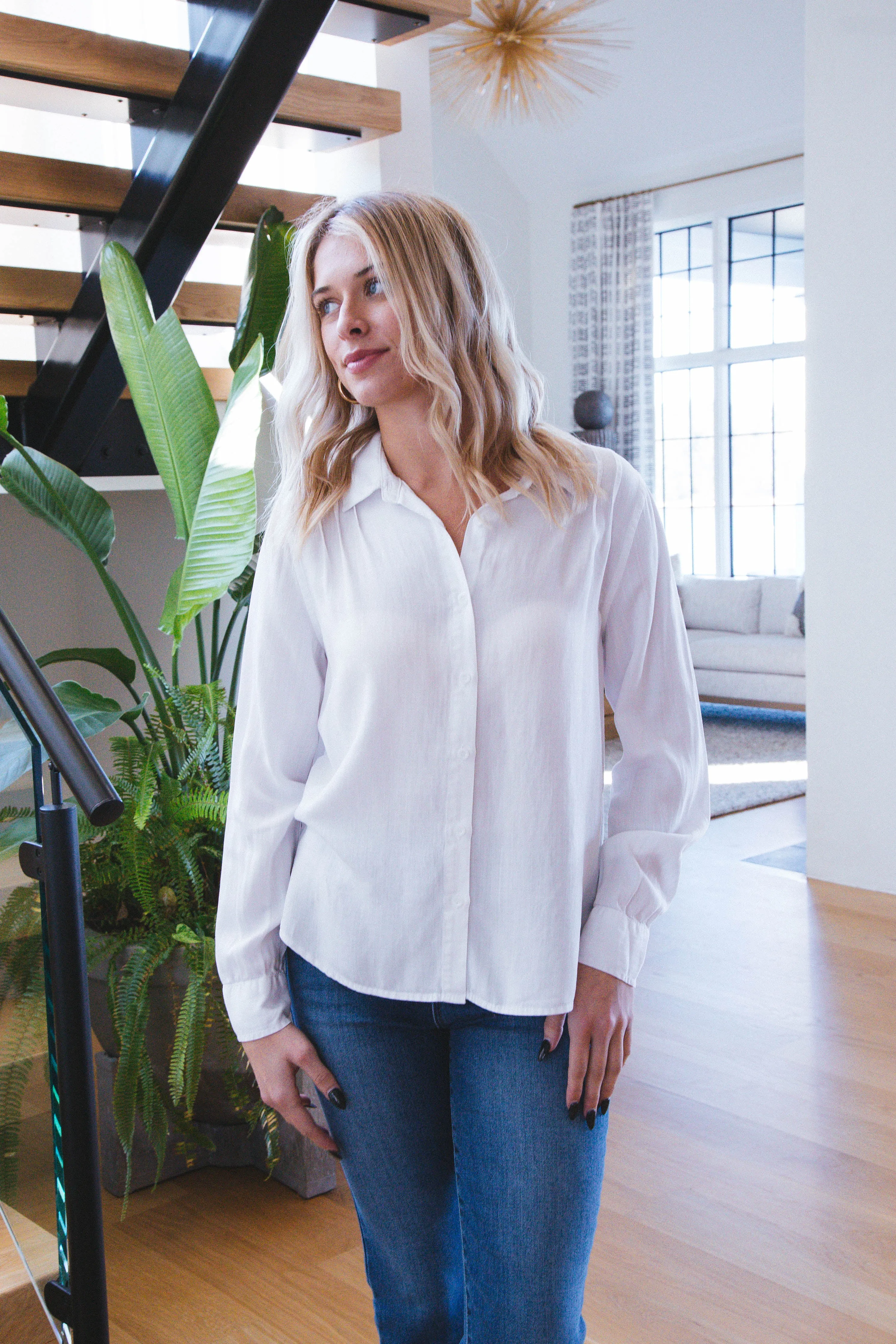 Leah Long Sleeve Button Up Blouse, Optic White | Velvet Heart