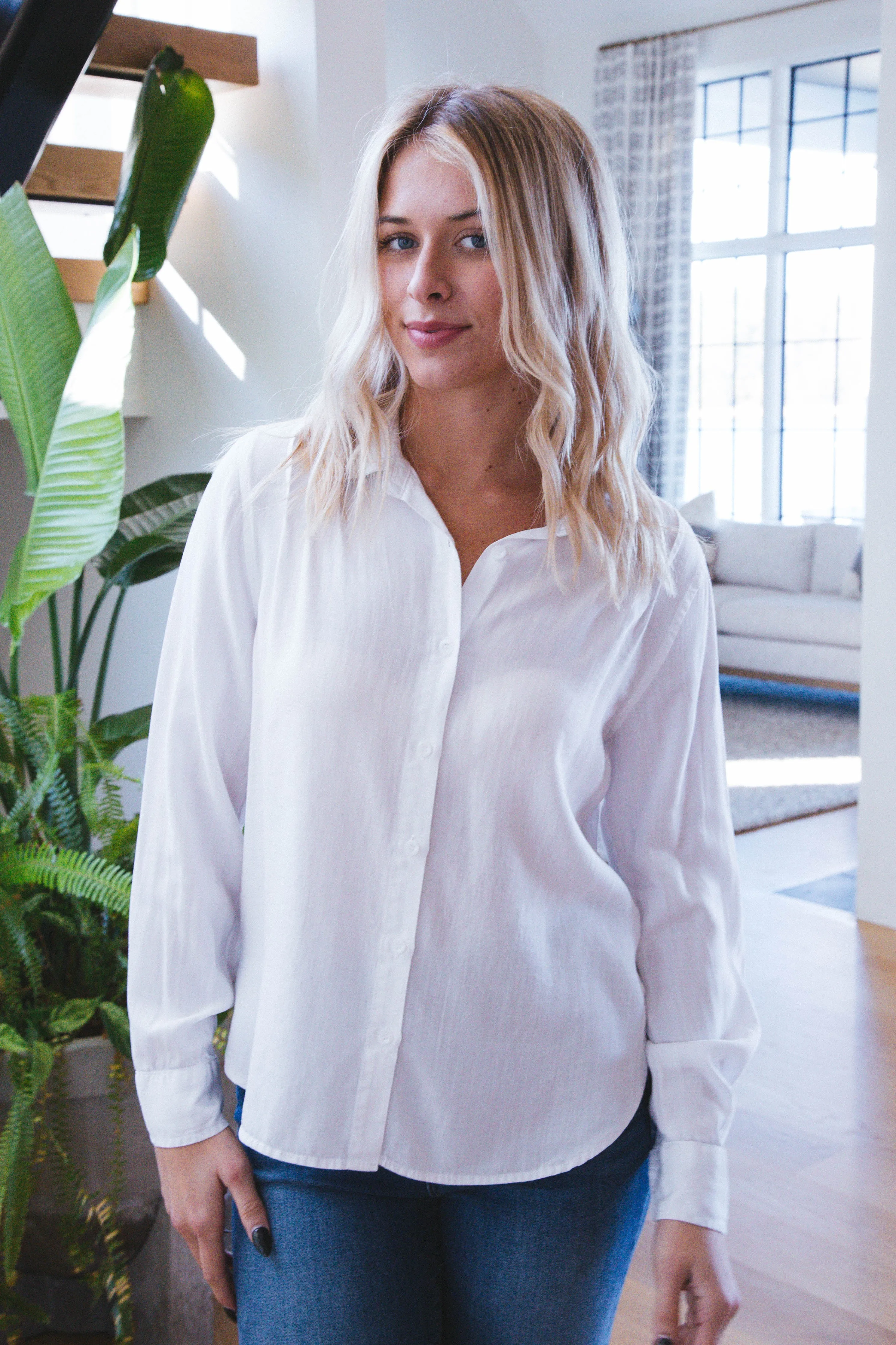 Leah Long Sleeve Button Up Blouse, Optic White | Velvet Heart