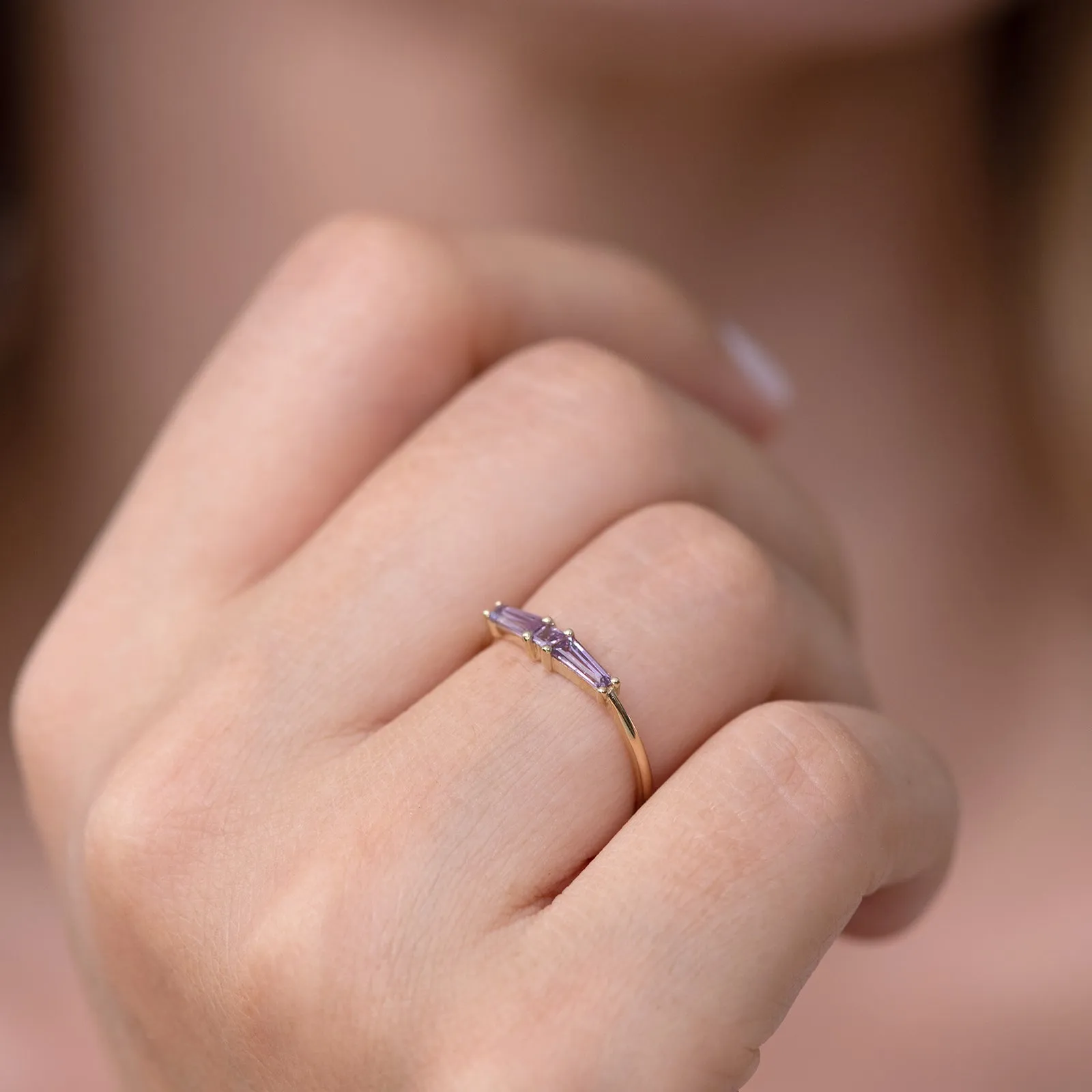 Lilac needle baguette ring