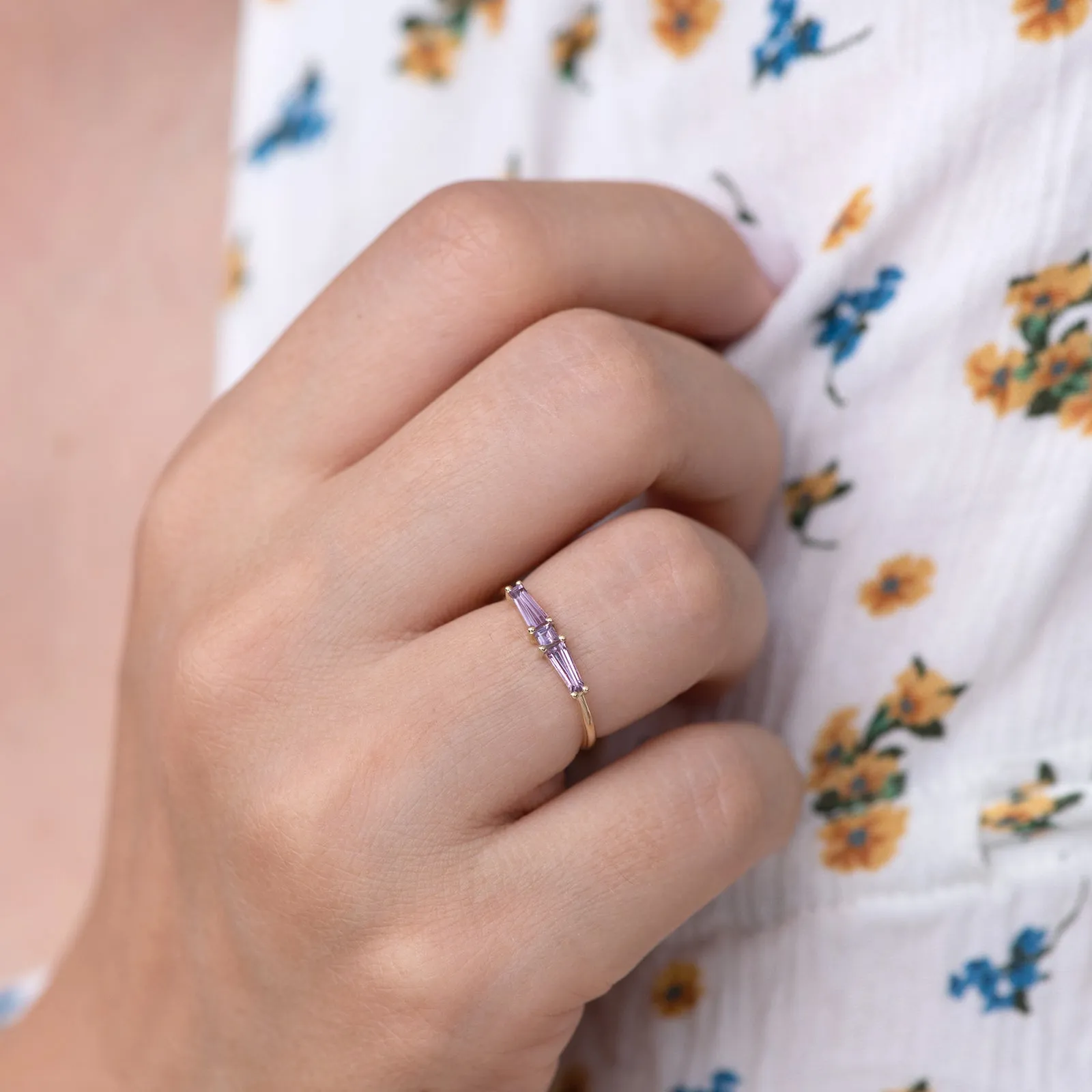 Lilac needle baguette ring