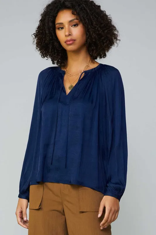 Long Sleeve Split Neck Blouse