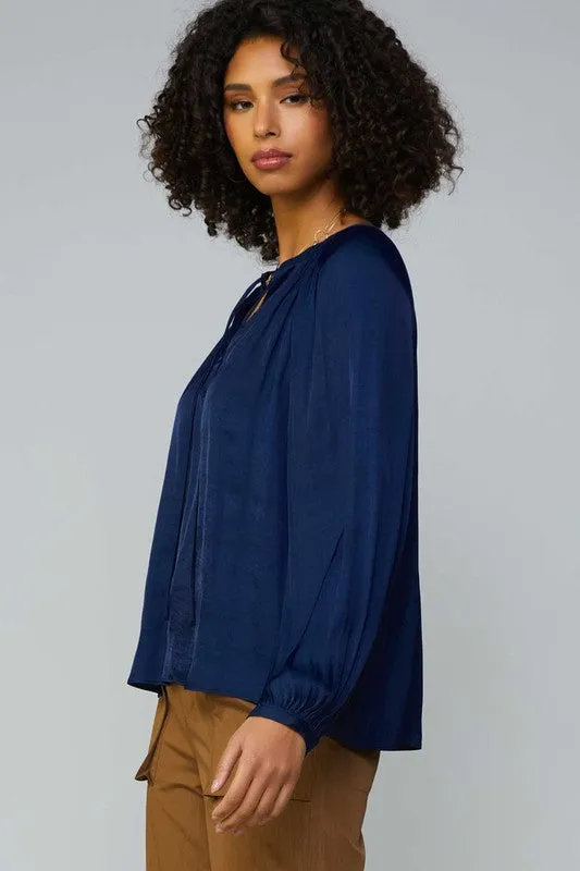 Long Sleeve Split Neck Blouse