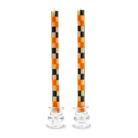 MacKenzie-Childs Check Dinner Candles - Black & Orange - Set of 2