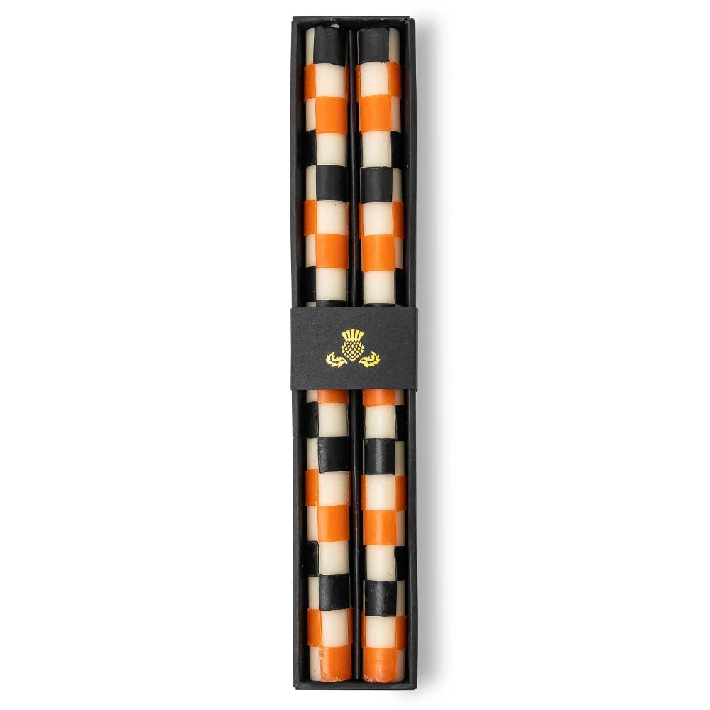 MacKenzie-Childs Check Dinner Candles - Black & Orange - Set of 2