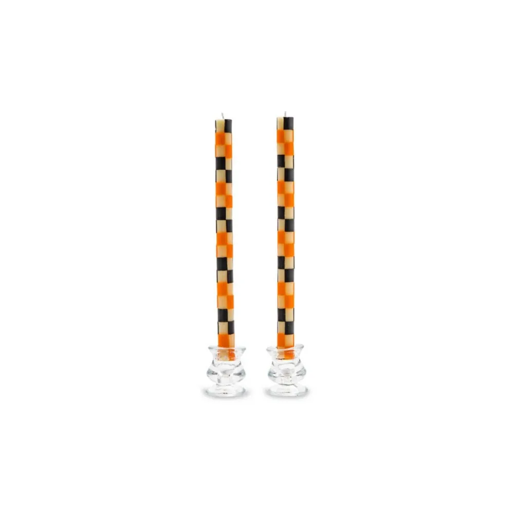 MacKenzie-Childs Check Dinner Candles - Black & Orange - Set of 2