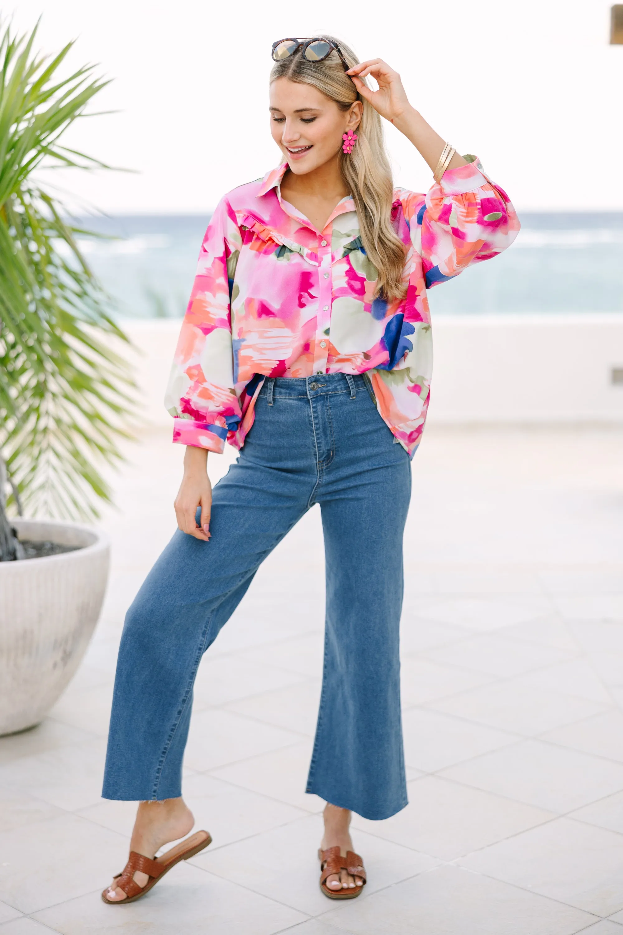 Make You Happy Pink Abstract Blouse