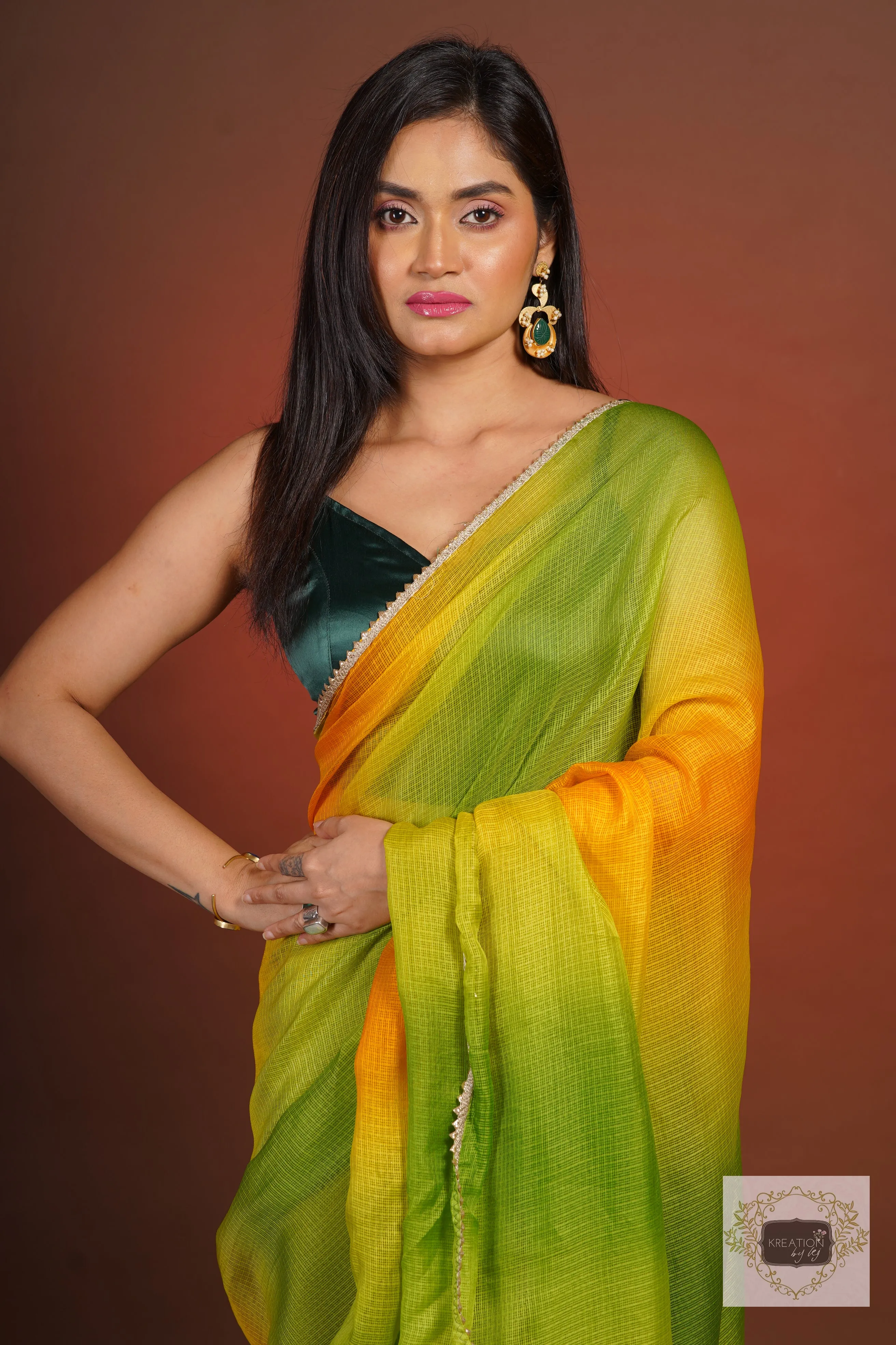 Mango Bite Ombré Kota Silk Saree