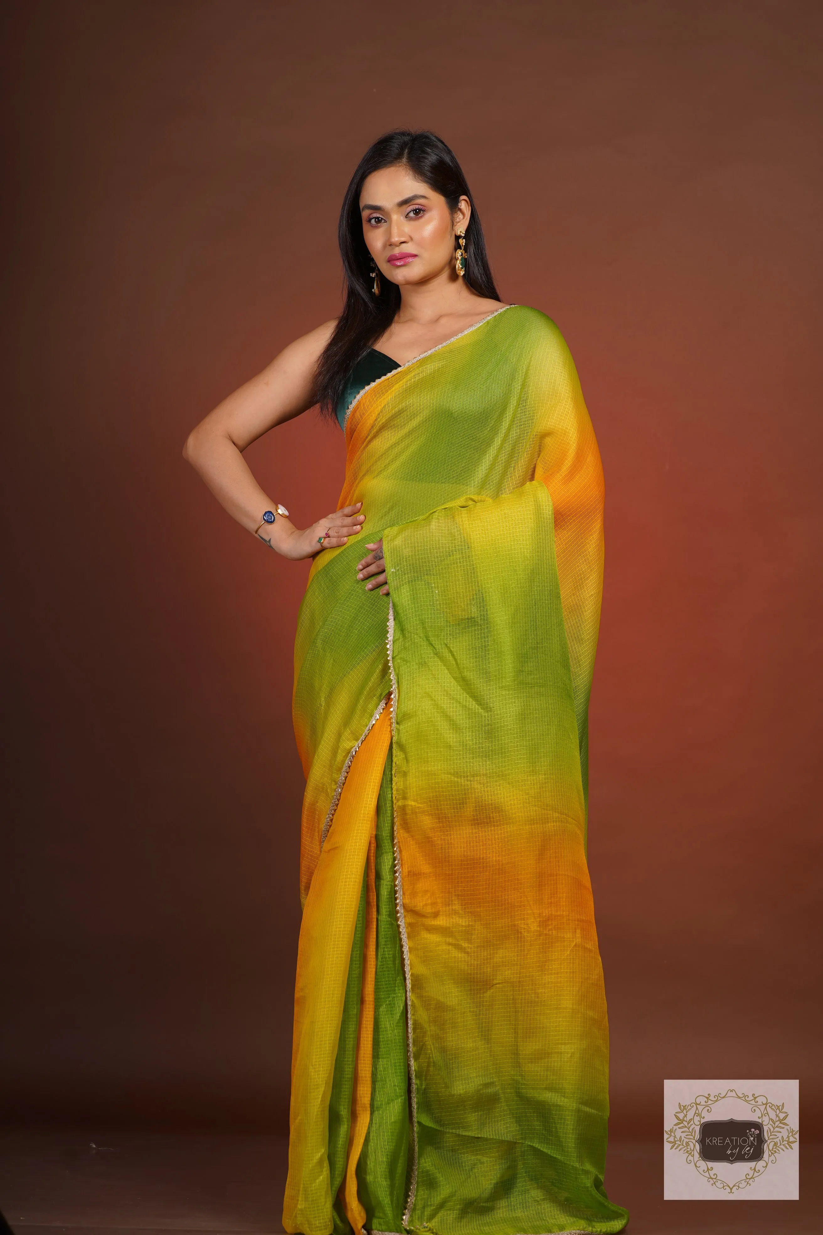 Mango Bite Ombré Kota Silk Saree