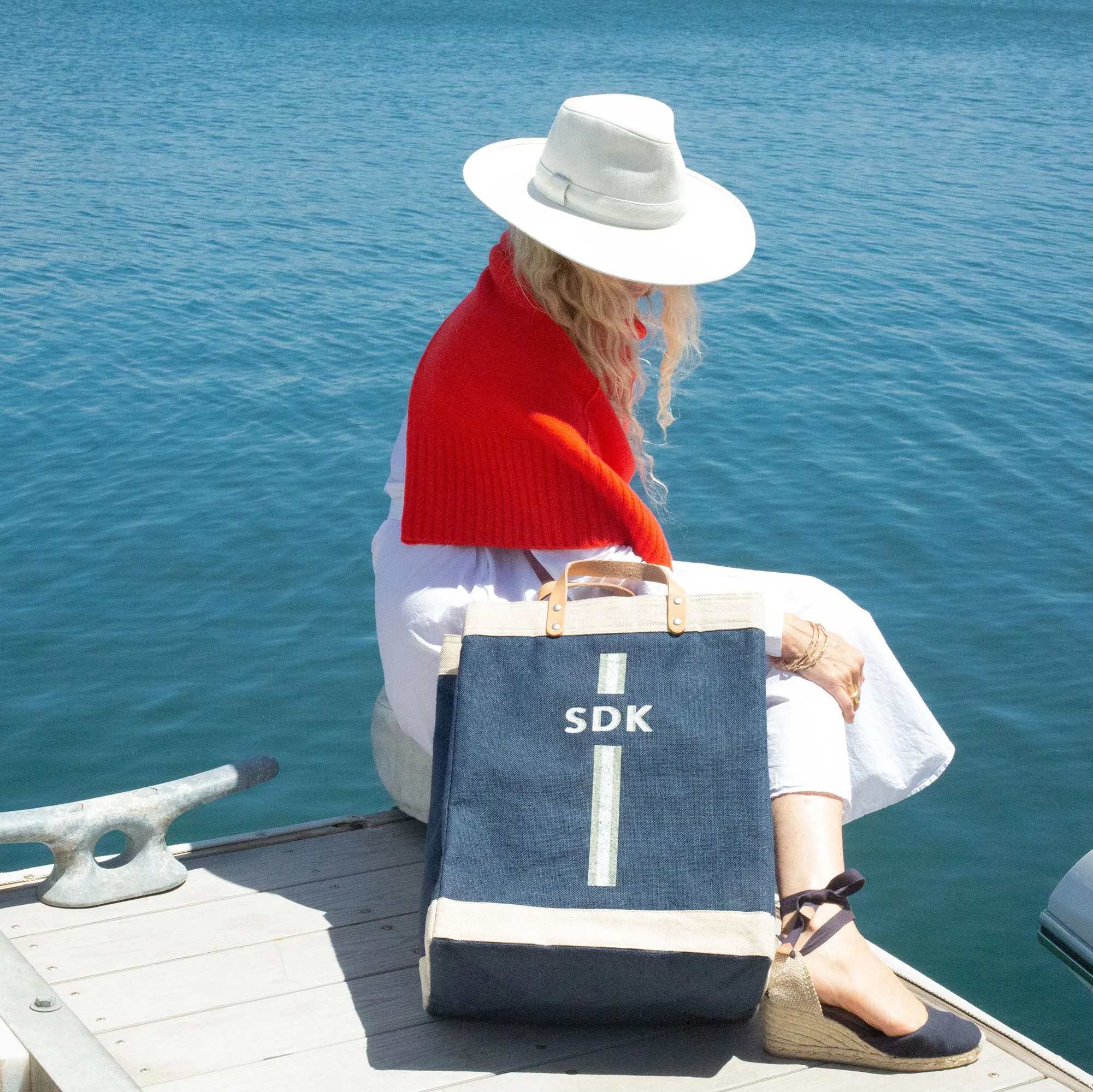 Market Bag in Navy with Monogram