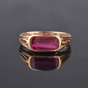 Mens Art Deco East West Gold Ruby Ring, Sz 9.75