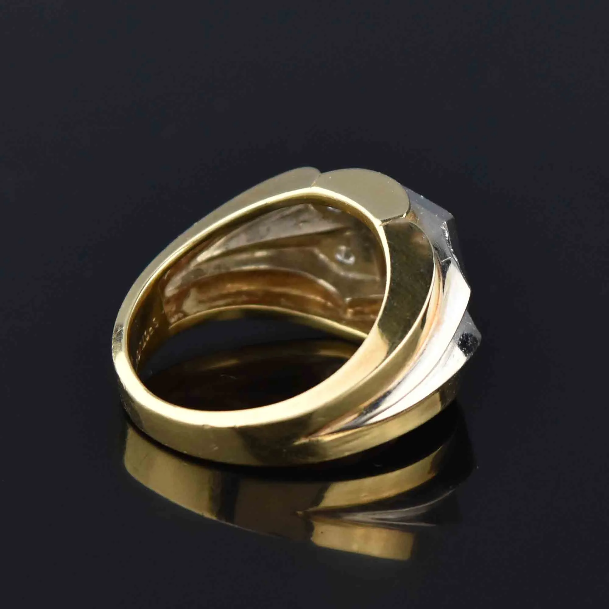 Mens Diamond Art Deco Style Signet Ring in 14K Gold