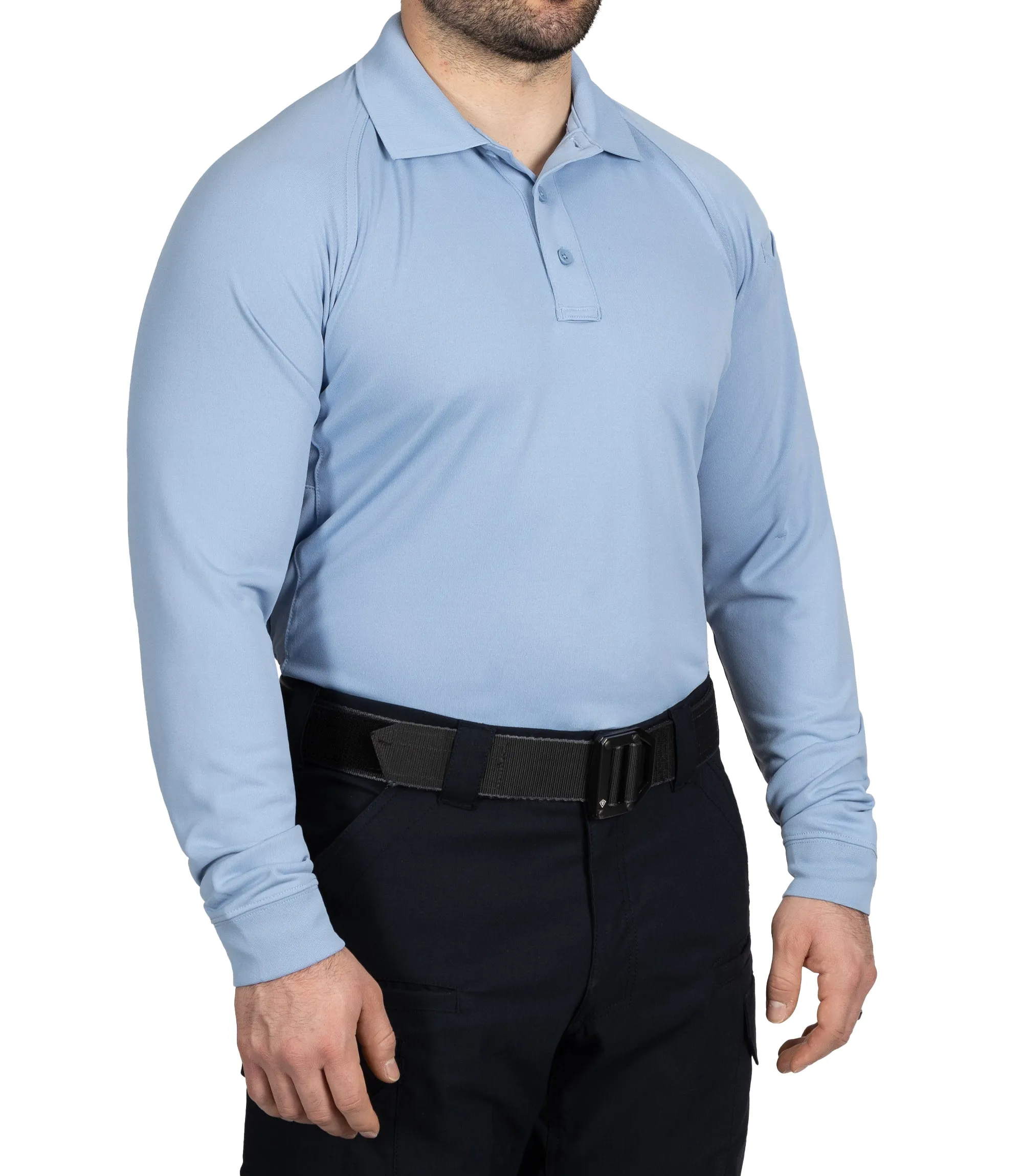 Men's Performance Long Sleeve Polo - Medium Blue