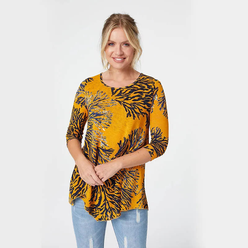 Mustard 3/4 Sleeve Long Top