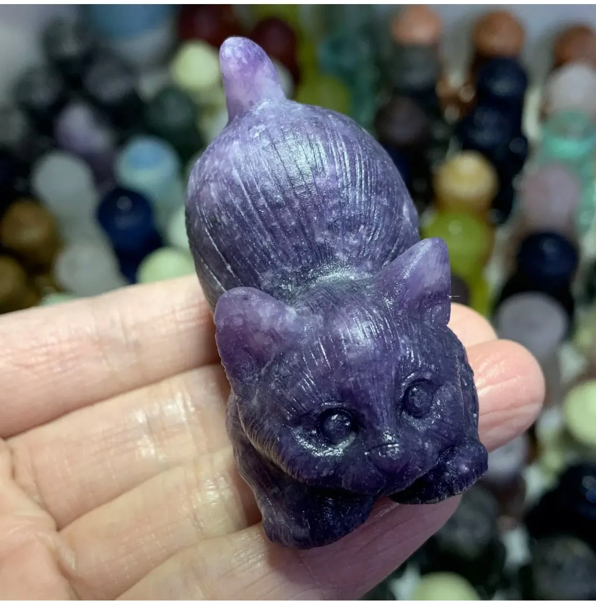 Natural Lilac Stone aka Lepidolite gemstone  Kitty cat crystal figurine