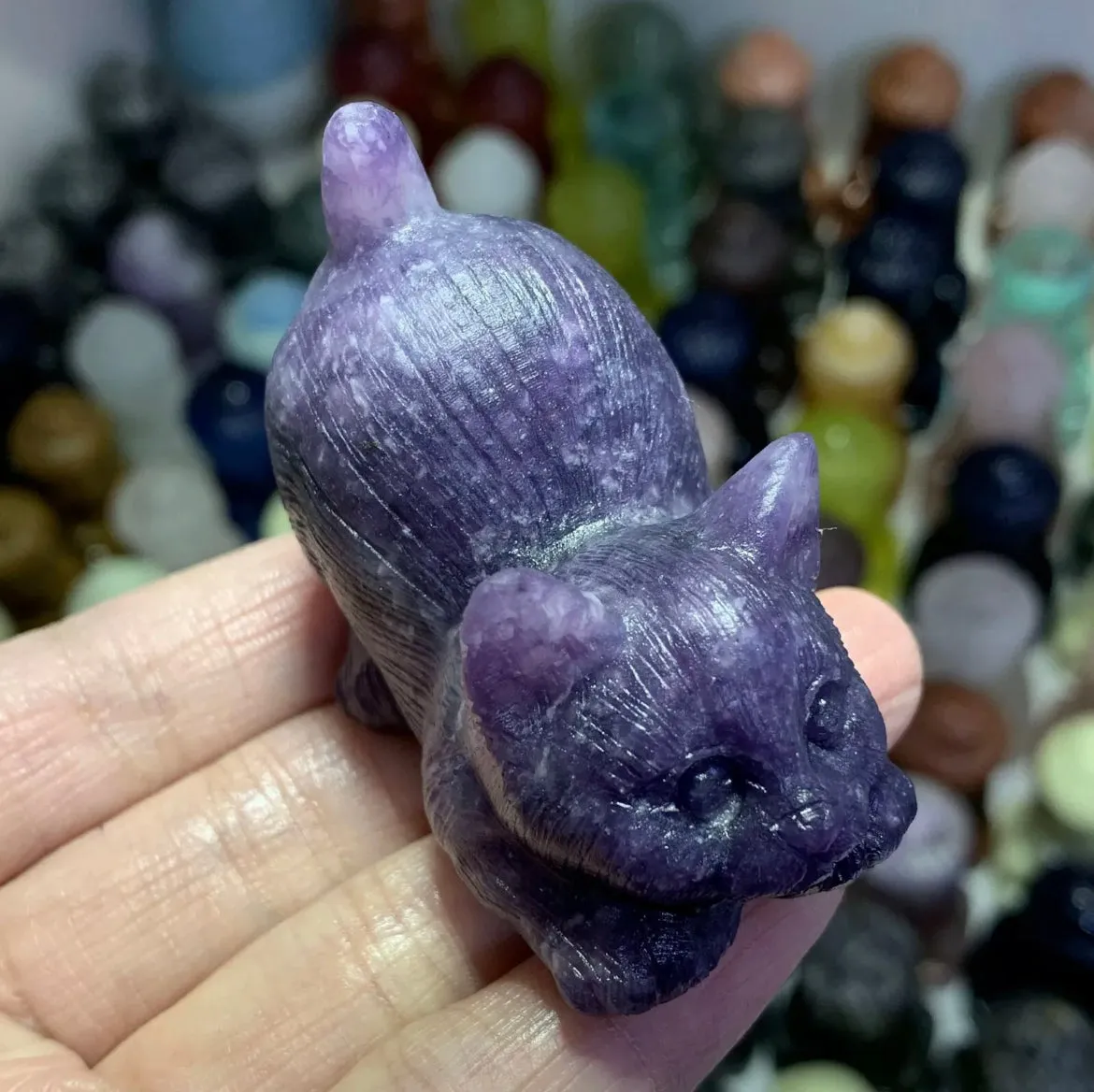 Natural Lilac Stone aka Lepidolite gemstone  Kitty cat crystal figurine