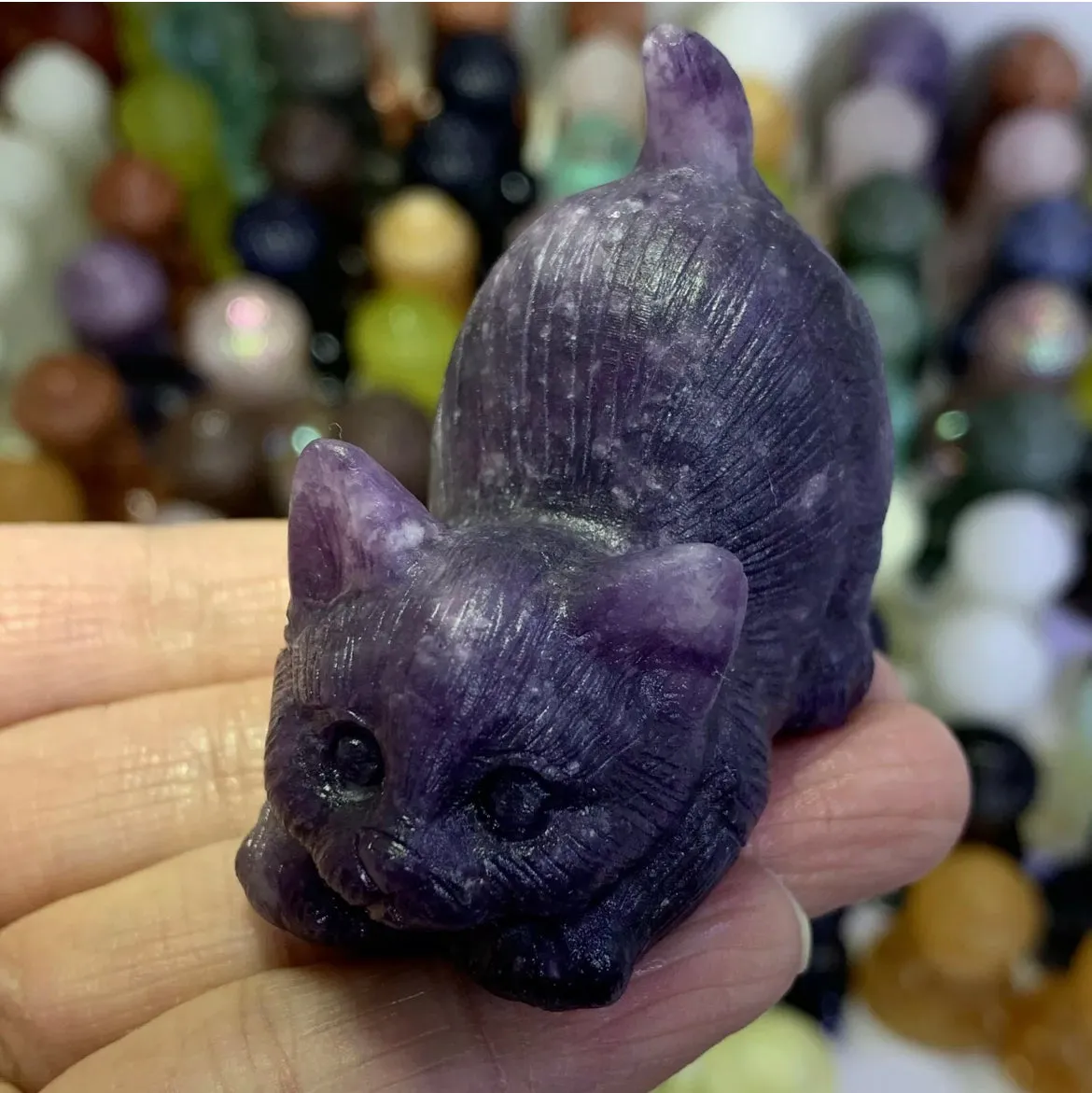 Natural Lilac Stone aka Lepidolite gemstone  Kitty cat crystal figurine