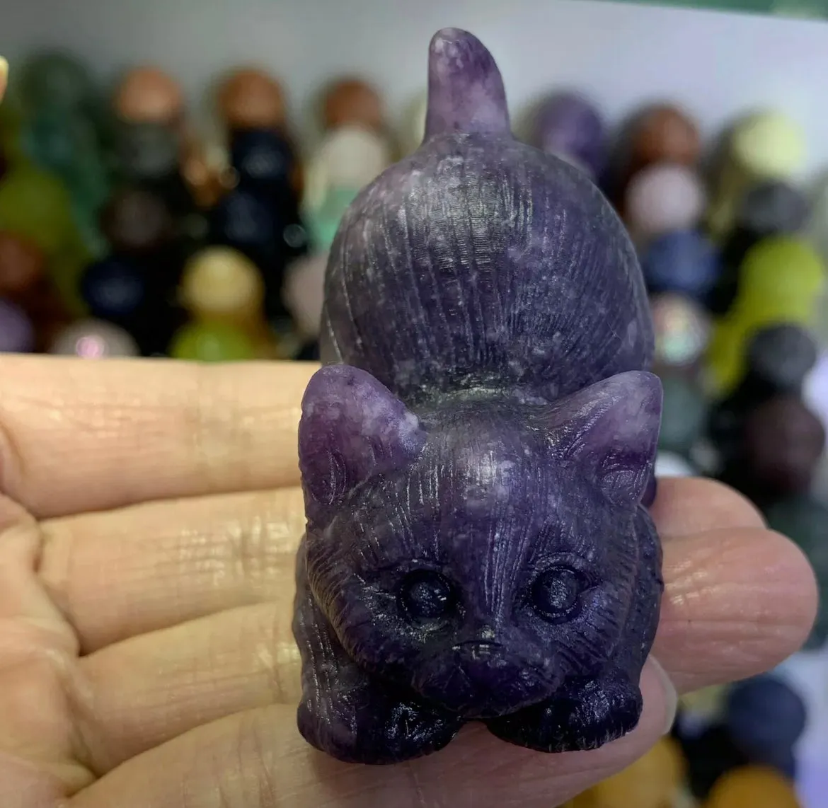 Natural Lilac Stone aka Lepidolite gemstone  Kitty cat crystal figurine