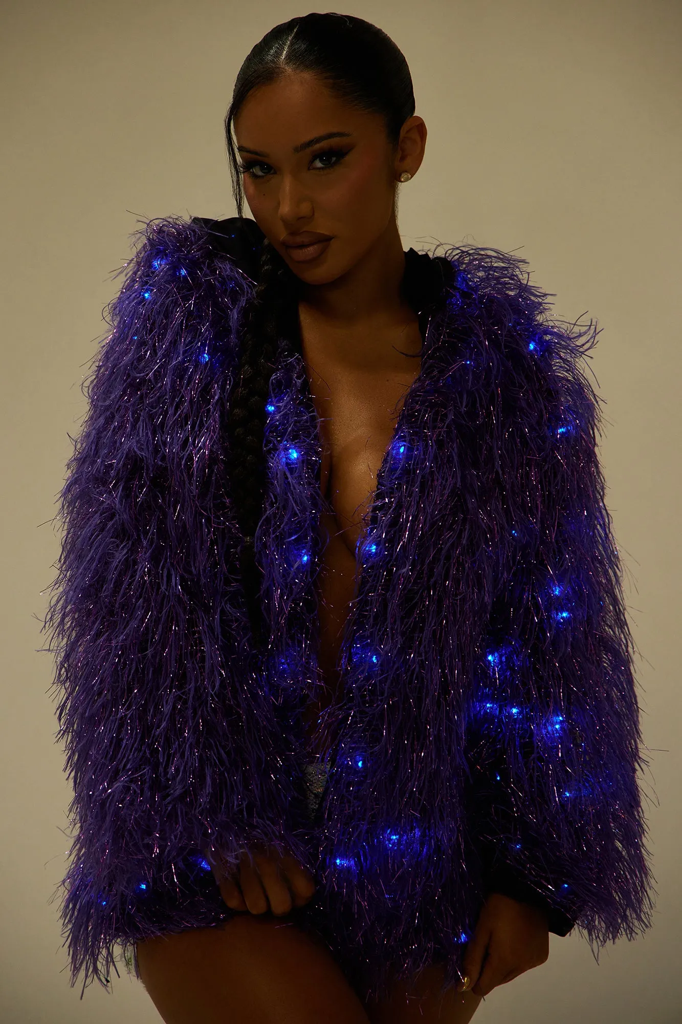 Nocturnal Diva Faux Fur Light Up Dance Coat - Purple