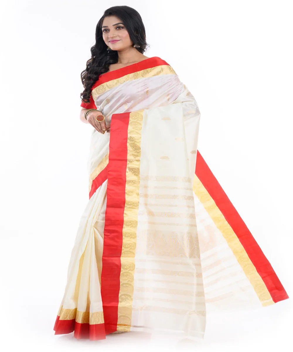 Offwhite red garad handwoven silk saree