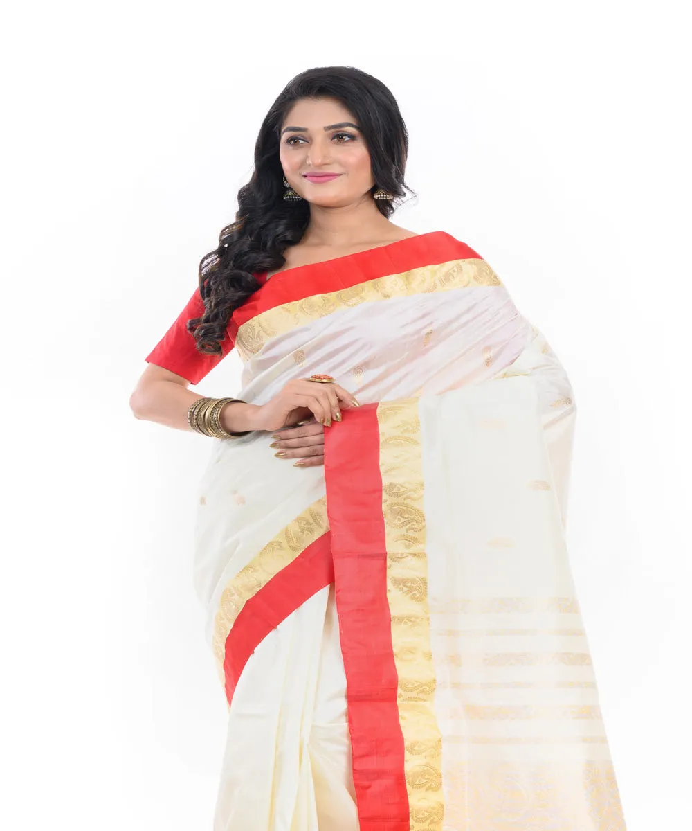 Offwhite red garad handwoven silk saree