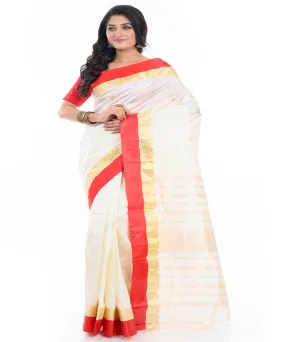 Offwhite red garad handwoven silk saree