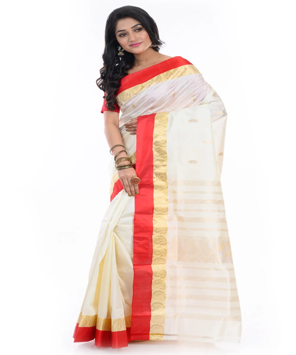 Offwhite red garad handwoven silk saree