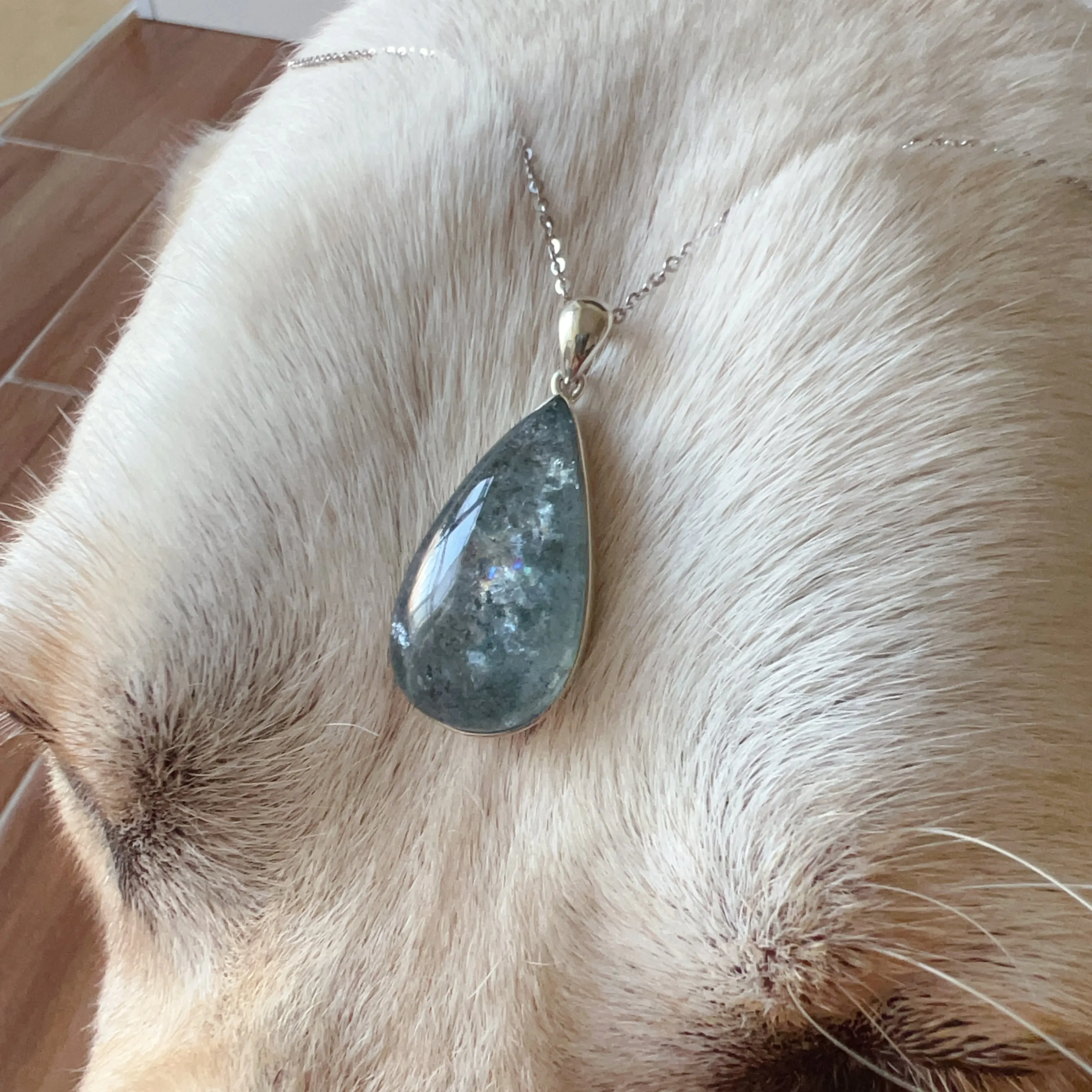 One & Only Collectible Grade Natural Spakling Mica Aquamarine Teardrop Pendant Necklace | Reiki Healing Stone Throat Chakra