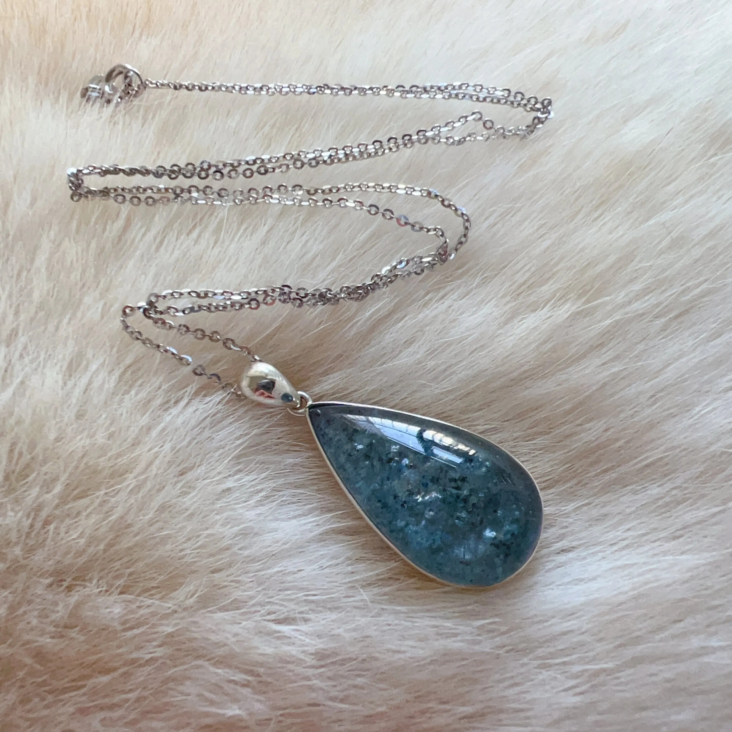 One & Only Collectible Grade Natural Spakling Mica Aquamarine Teardrop Pendant Necklace | Reiki Healing Stone Throat Chakra