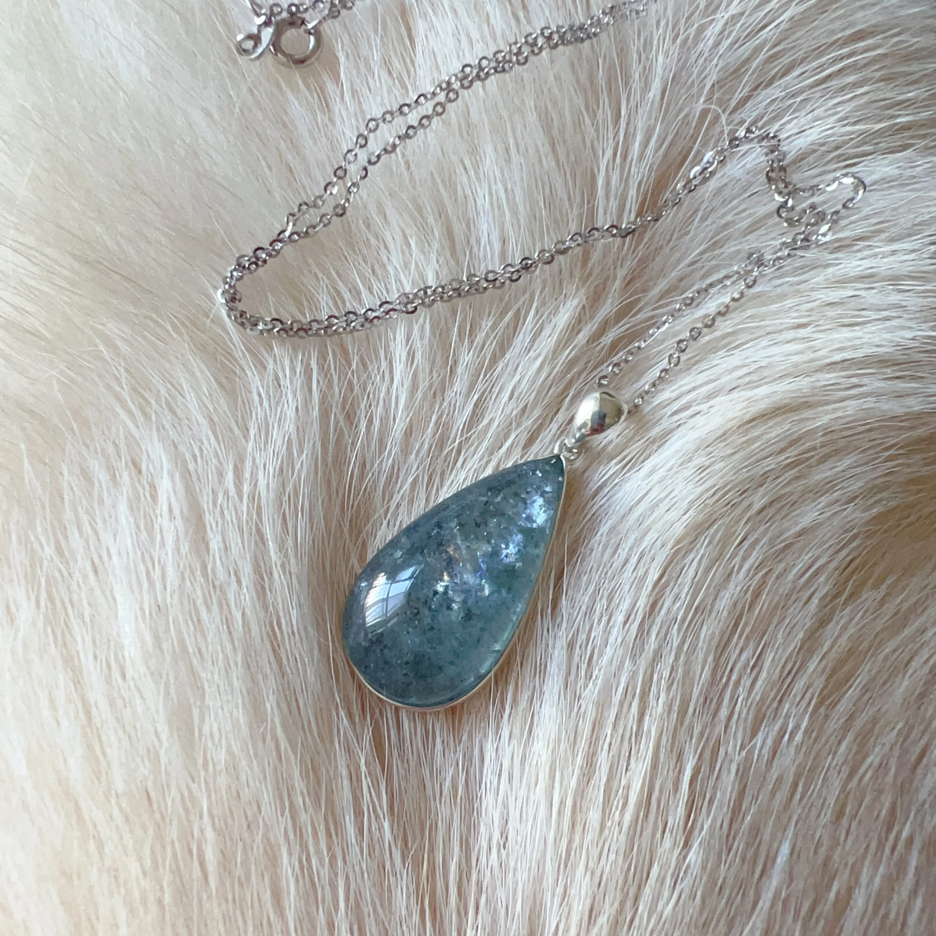 One & Only Collectible Grade Natural Spakling Mica Aquamarine Teardrop Pendant Necklace | Reiki Healing Stone Throat Chakra