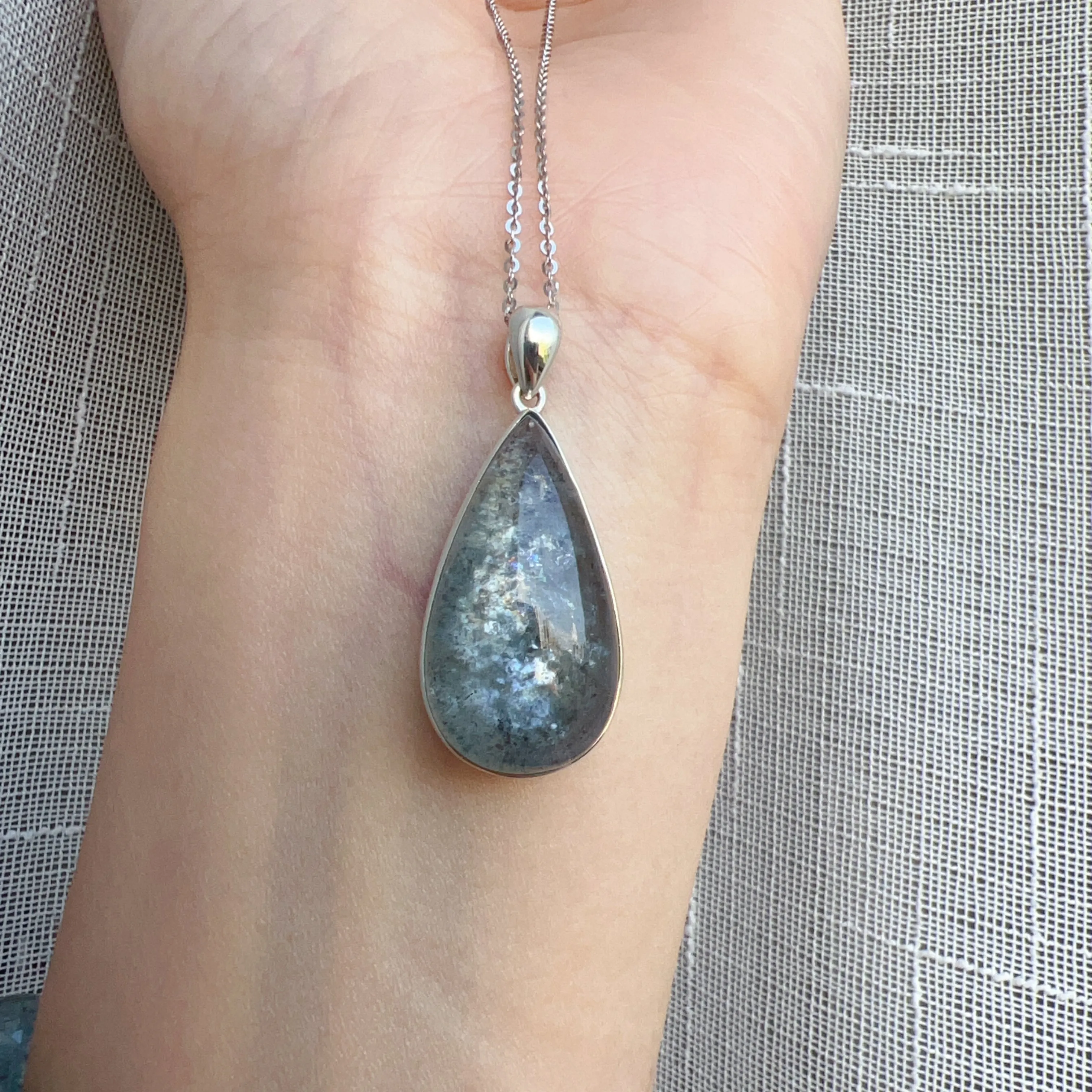 One & Only Collectible Grade Natural Spakling Mica Aquamarine Teardrop Pendant Necklace | Reiki Healing Stone Throat Chakra