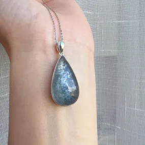 One & Only Collectible Grade Natural Spakling Mica Aquamarine Teardrop Pendant Necklace | Reiki Healing Stone Throat Chakra