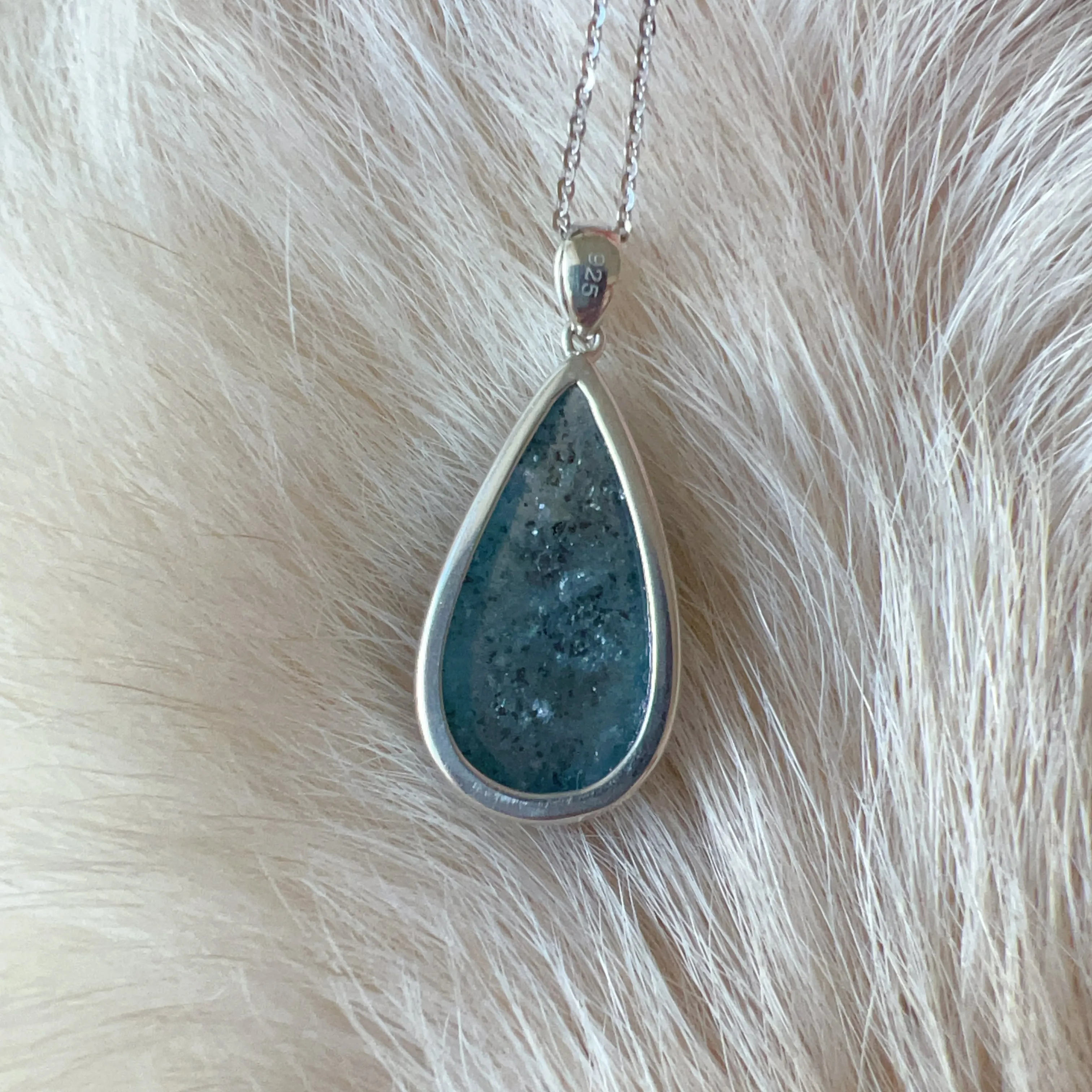 One & Only Collectible Grade Natural Spakling Mica Aquamarine Teardrop Pendant Necklace | Reiki Healing Stone Throat Chakra