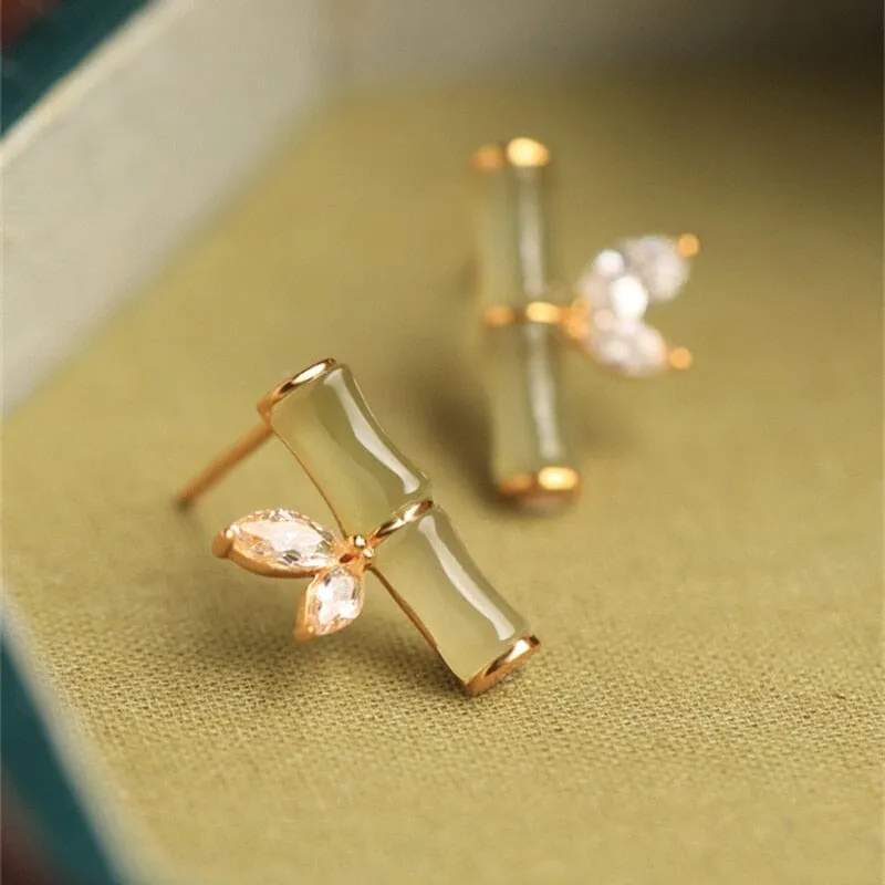 Opal Stone Bamboo Shaped Stud Earrings