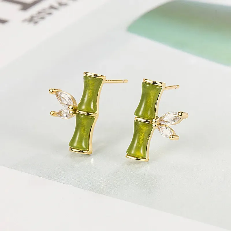 Opal Stone Bamboo Shaped Stud Earrings