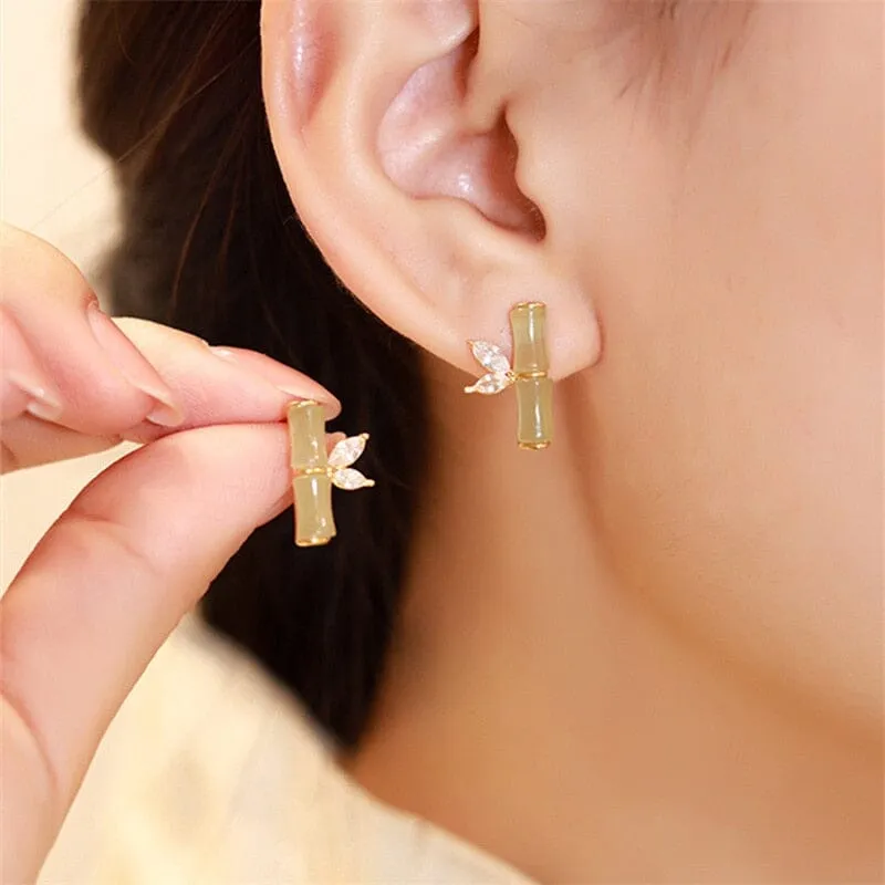 Opal Stone Bamboo Shaped Stud Earrings