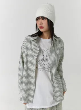 Oversized Collar Striped Button Shirt CF406