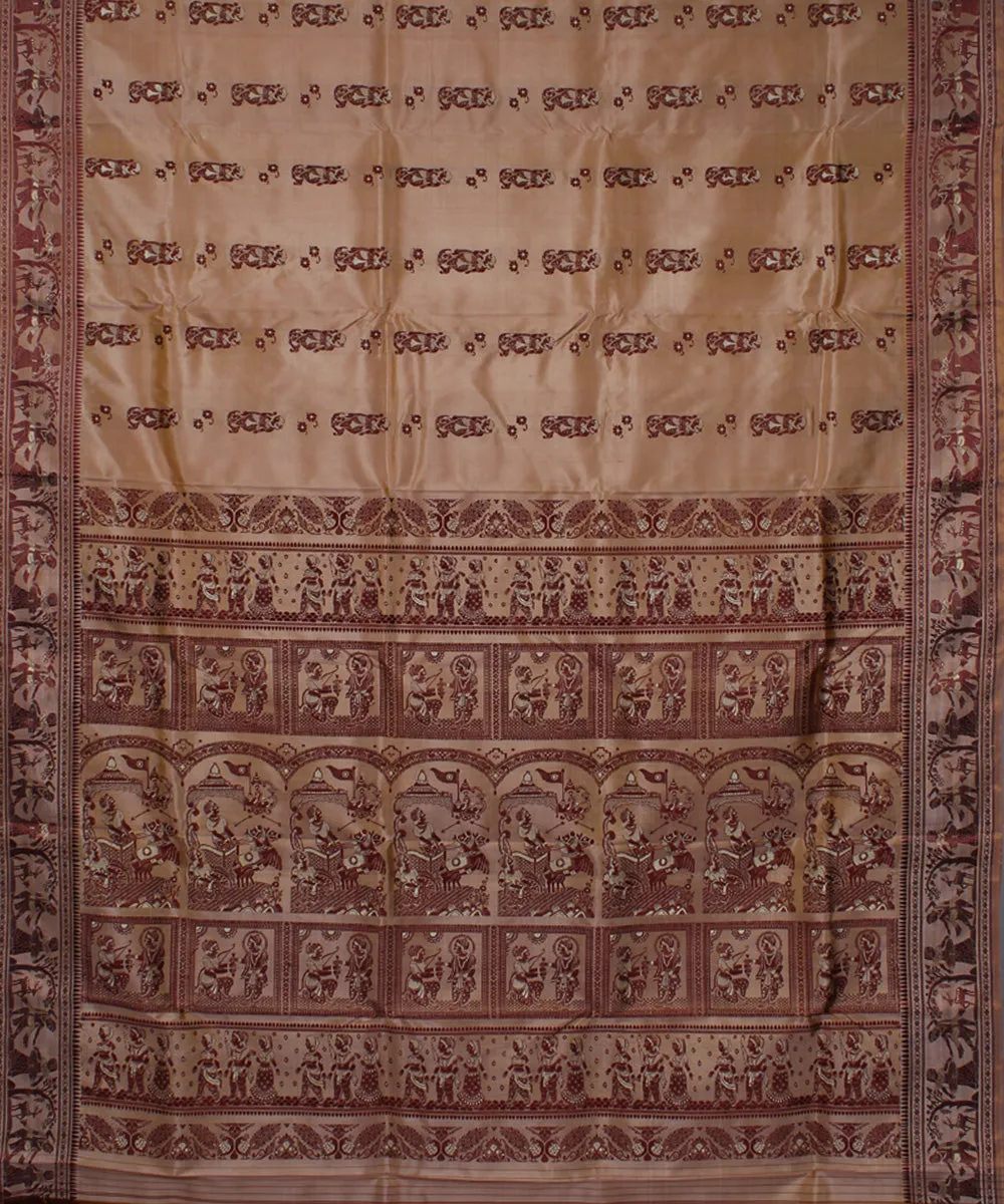 Peach handwoven meenakari baluchari silk saree