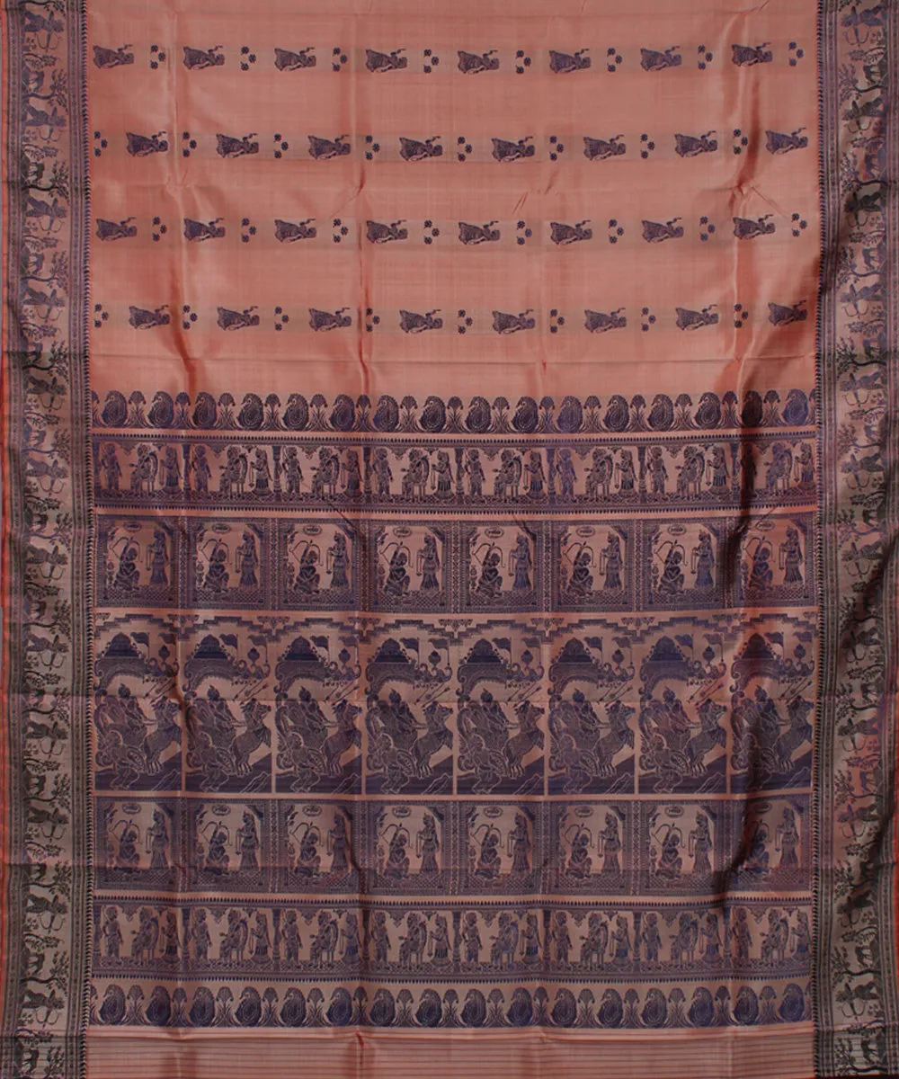 Peach handwoven silk baluchari saree