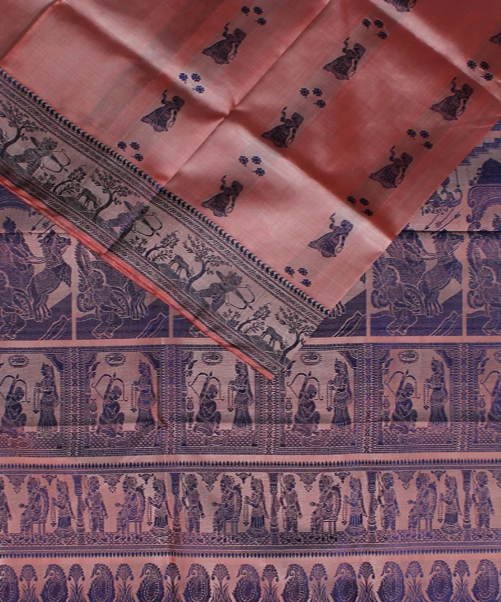 Peach handwoven silk baluchari saree