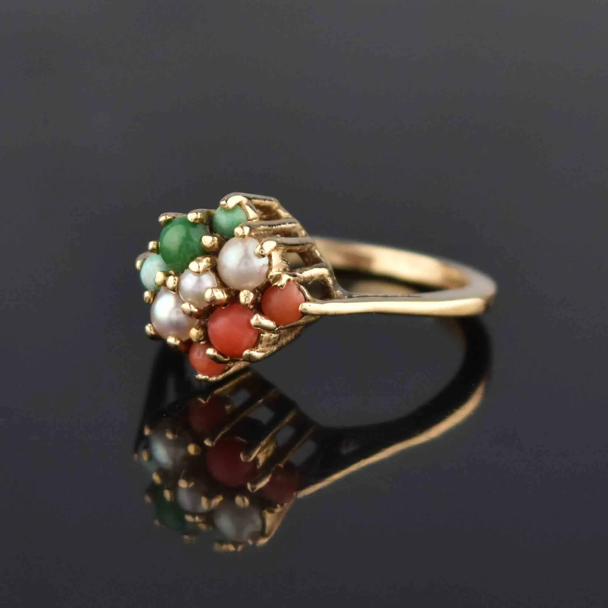 Pearl Turquoise Coral Cluster Ring in 14K Gold