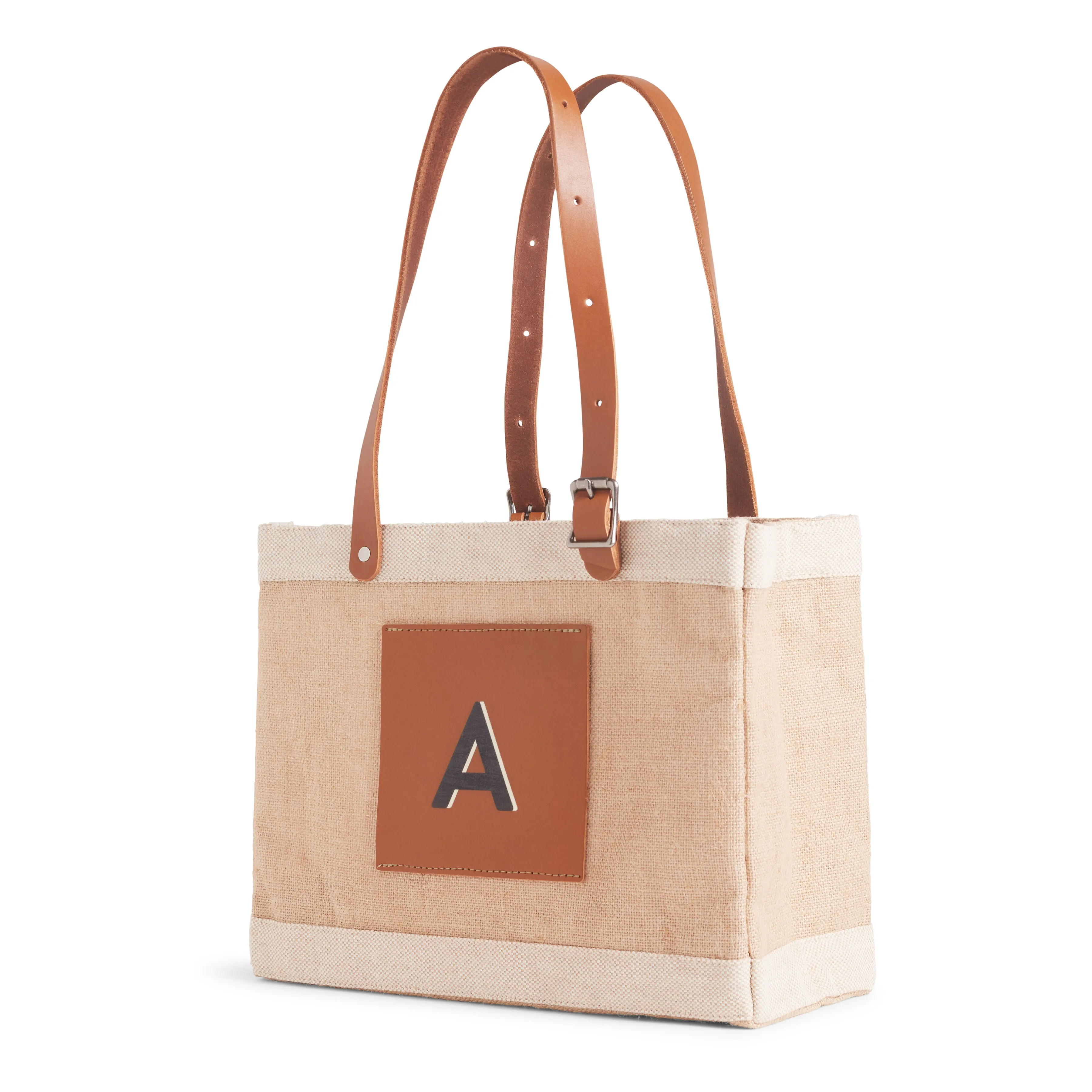 Petite Market Bag in Natural with Adjustable Handle “Alphabet Collection”